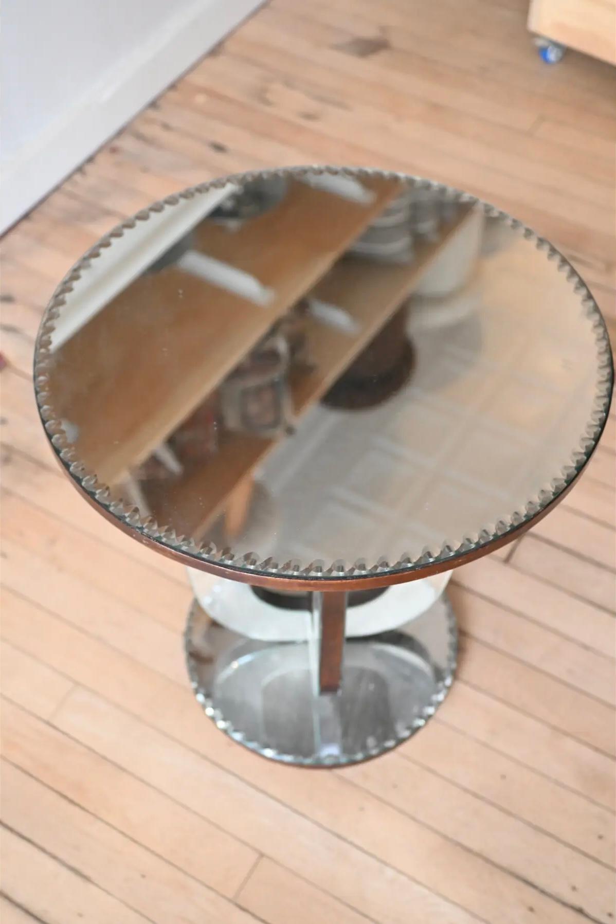 French Tulip Form Mirrored Accent Table For Sale
