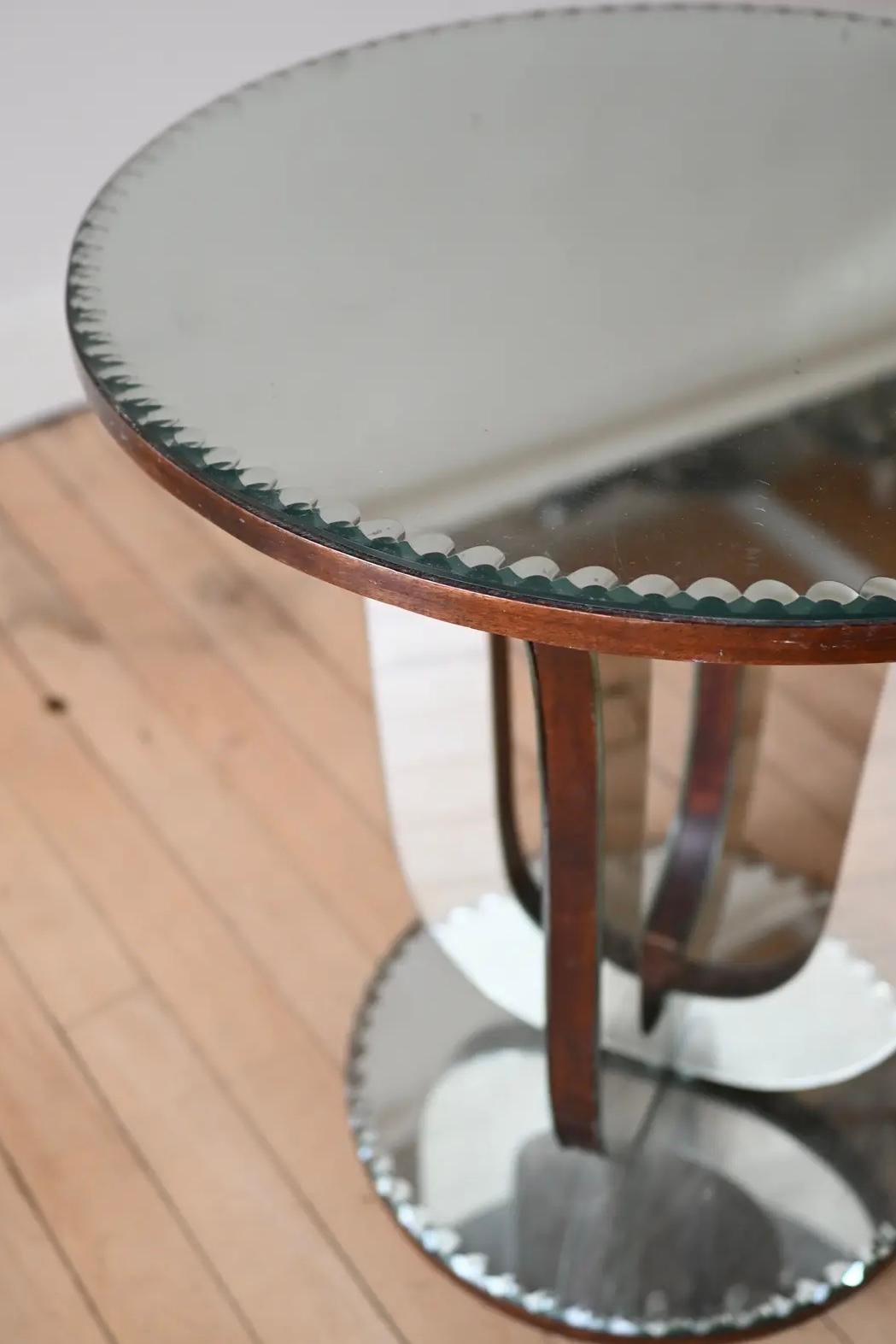 Ebonized Tulip Form Mirrored Accent Table For Sale