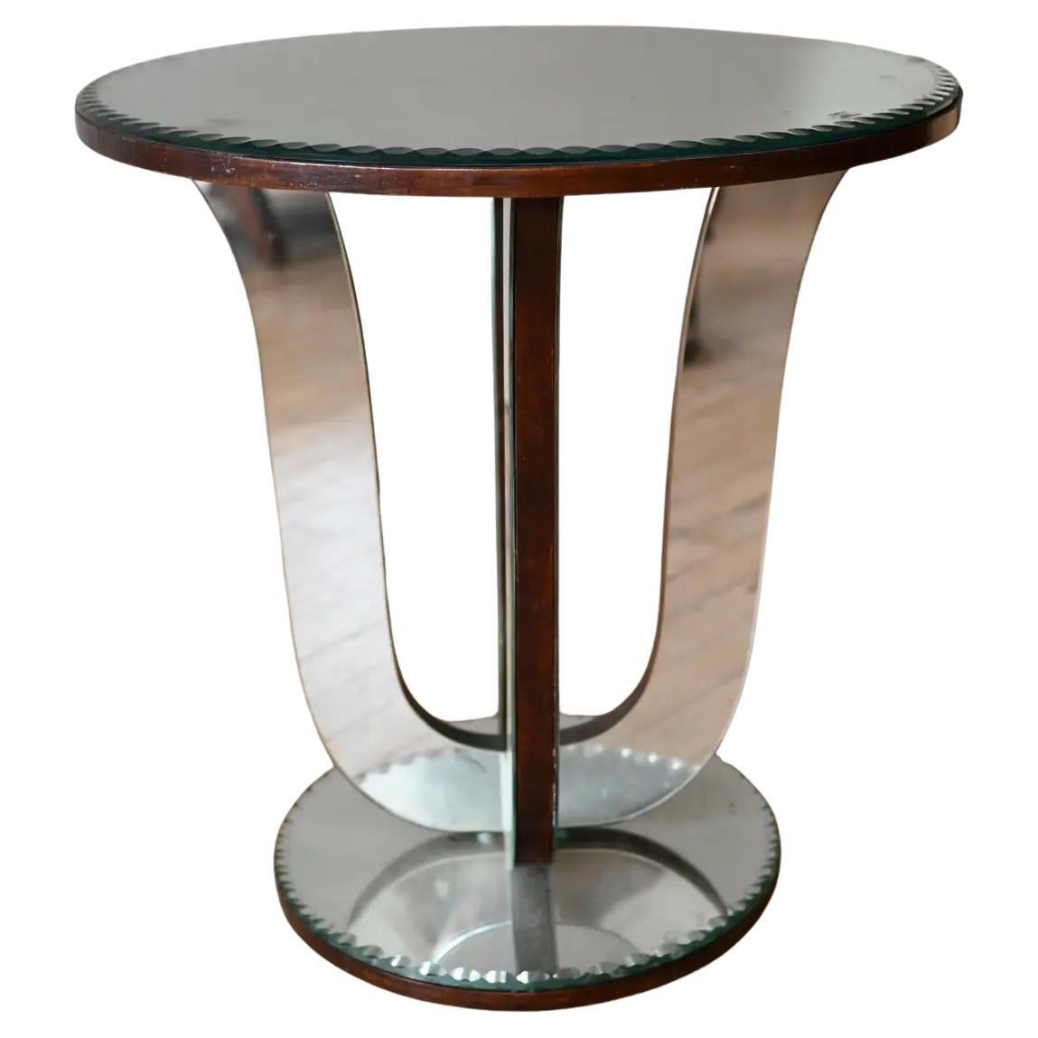 Tulip Form Mirrored Accent Table For Sale