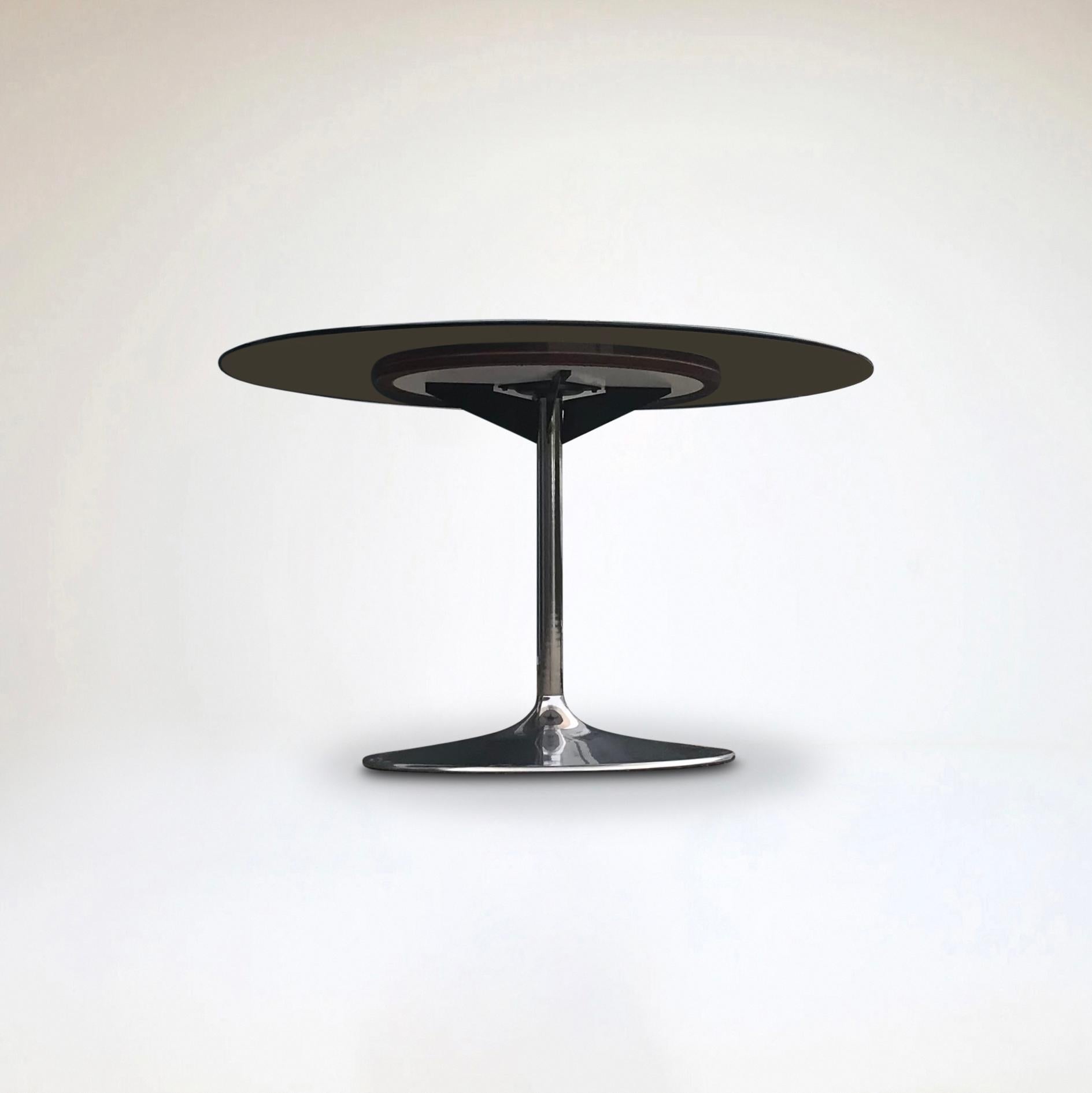 Late 20th Century Tulip glass and metal space age dining table by Chromcraft USA 1970s For Sale