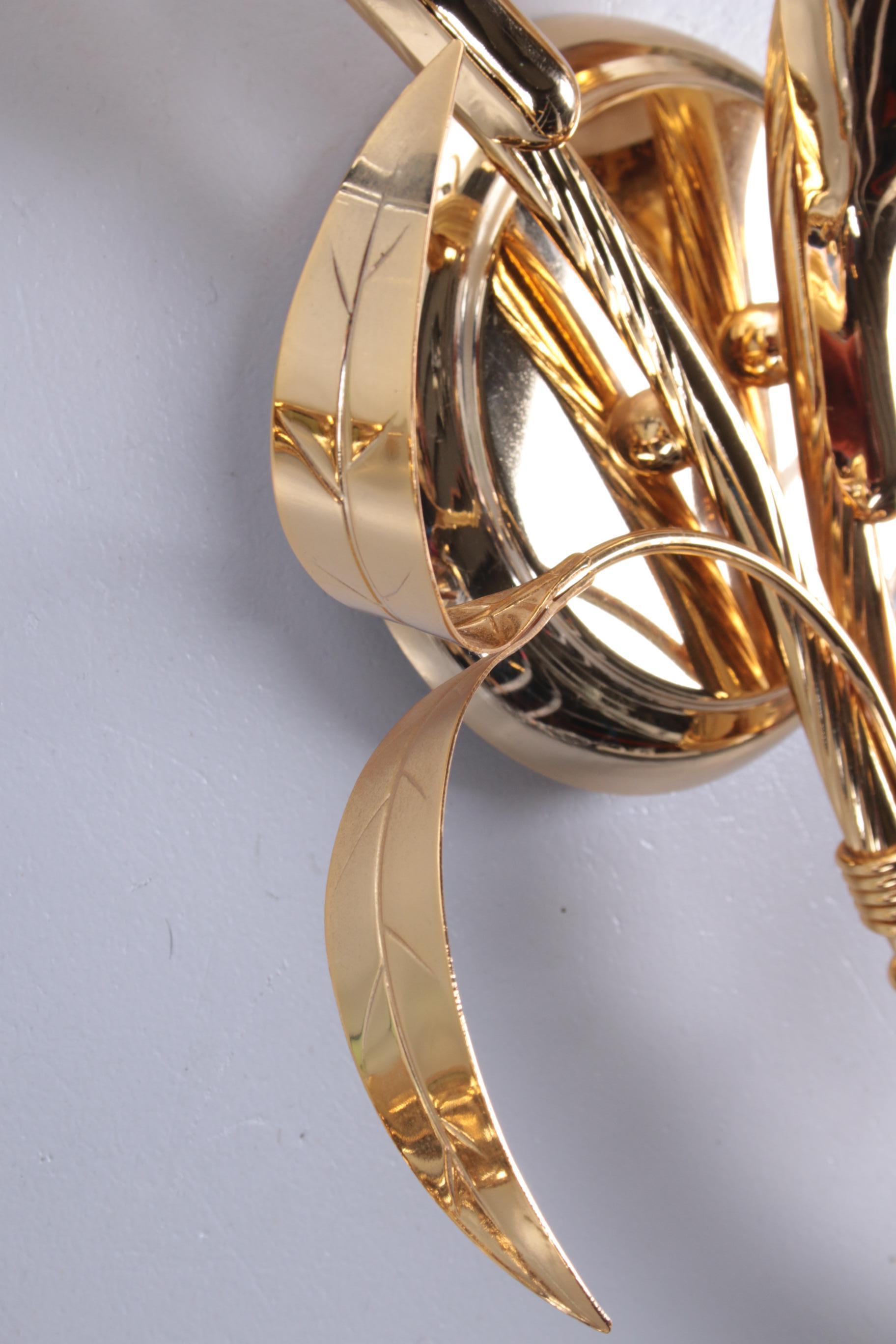 Lámparas de Pared de Vidrio Tulipán Diseño Italiano Placa de Oro de 24 ct  1970 en venta 3