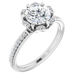 Tulip Halo GIA Certified Round Brilliant White Diamond Engagement Wedding Ring