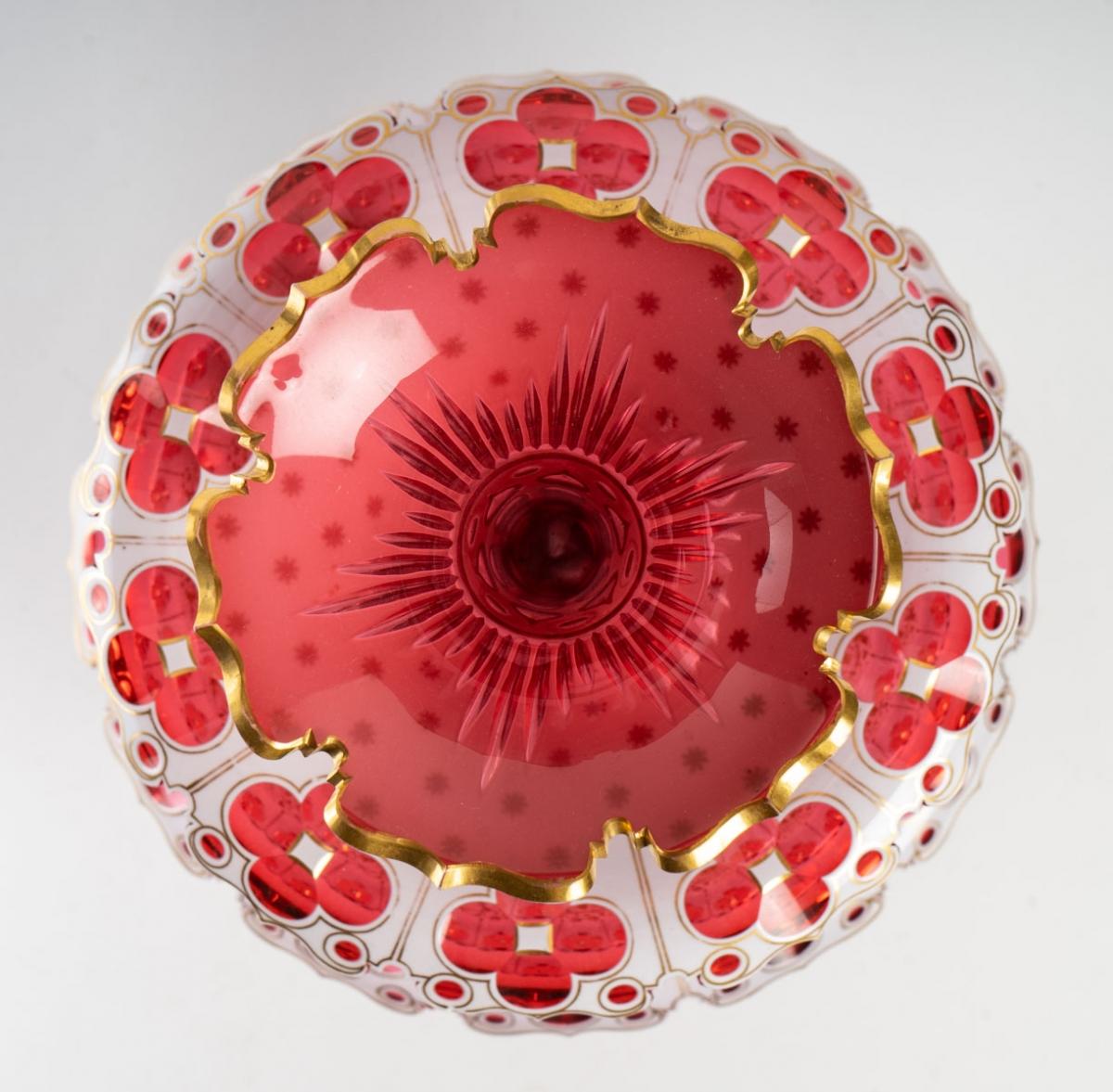 European Tulip in Red Bohemian Crystal and White Opaline