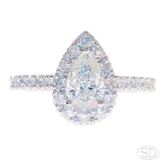 Tulip, Pear Shaped Diamond Engagement Ring with Rose and White Gold Double Halo