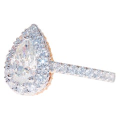 Tulip, Pear Shaped Diamond Engagement Ring with Rose and White Gold Double Halo