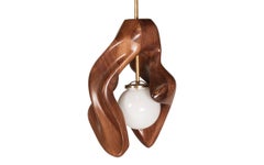 Tulip Pendant Lighting Walnut Wood with Opal Shade