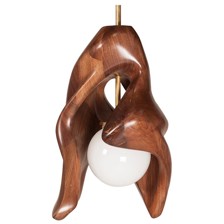 Tulip Pendant Lighting Walnut Wood with Opal Shade For Sale