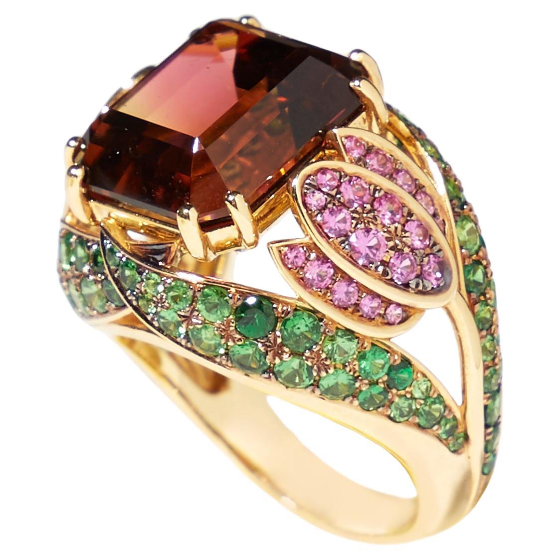 Anillo tulipán con turmalina en venta