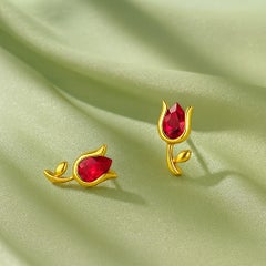 Orecchini con rubino Tulipano in oro 14k