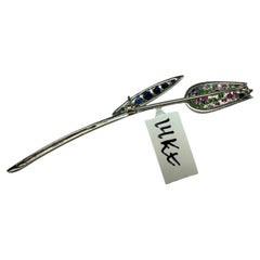 Tulip Sapphire, Ruby, Tsavorite Brooch 14Kt gold 4.4 grams