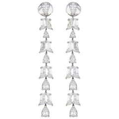 Tulip Shape and Pear Cut Diamonds Long Chandelier Earring in 18 Karat Gold