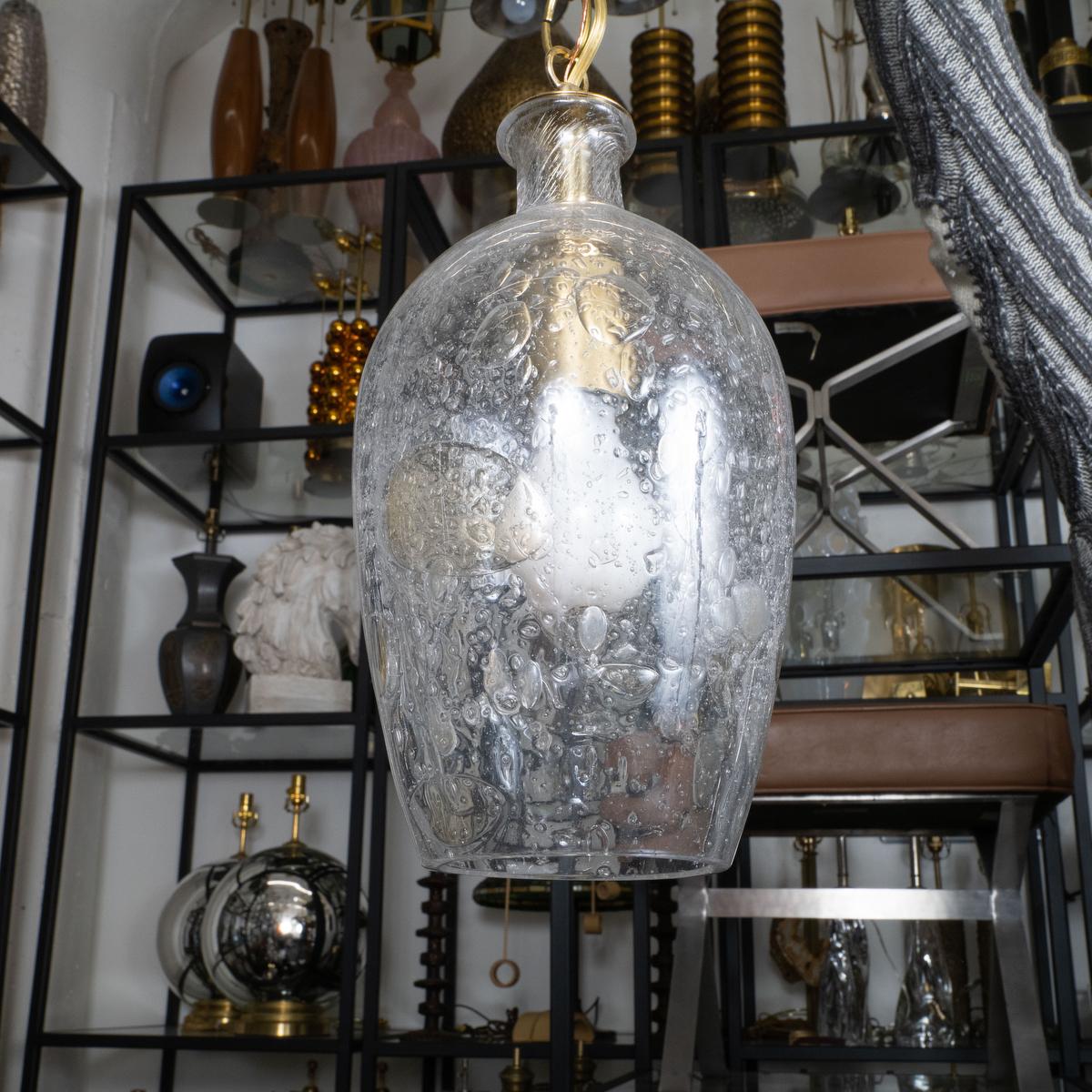 Mid-Century Modern Tulip-shaped bubble glass pendant For Sale