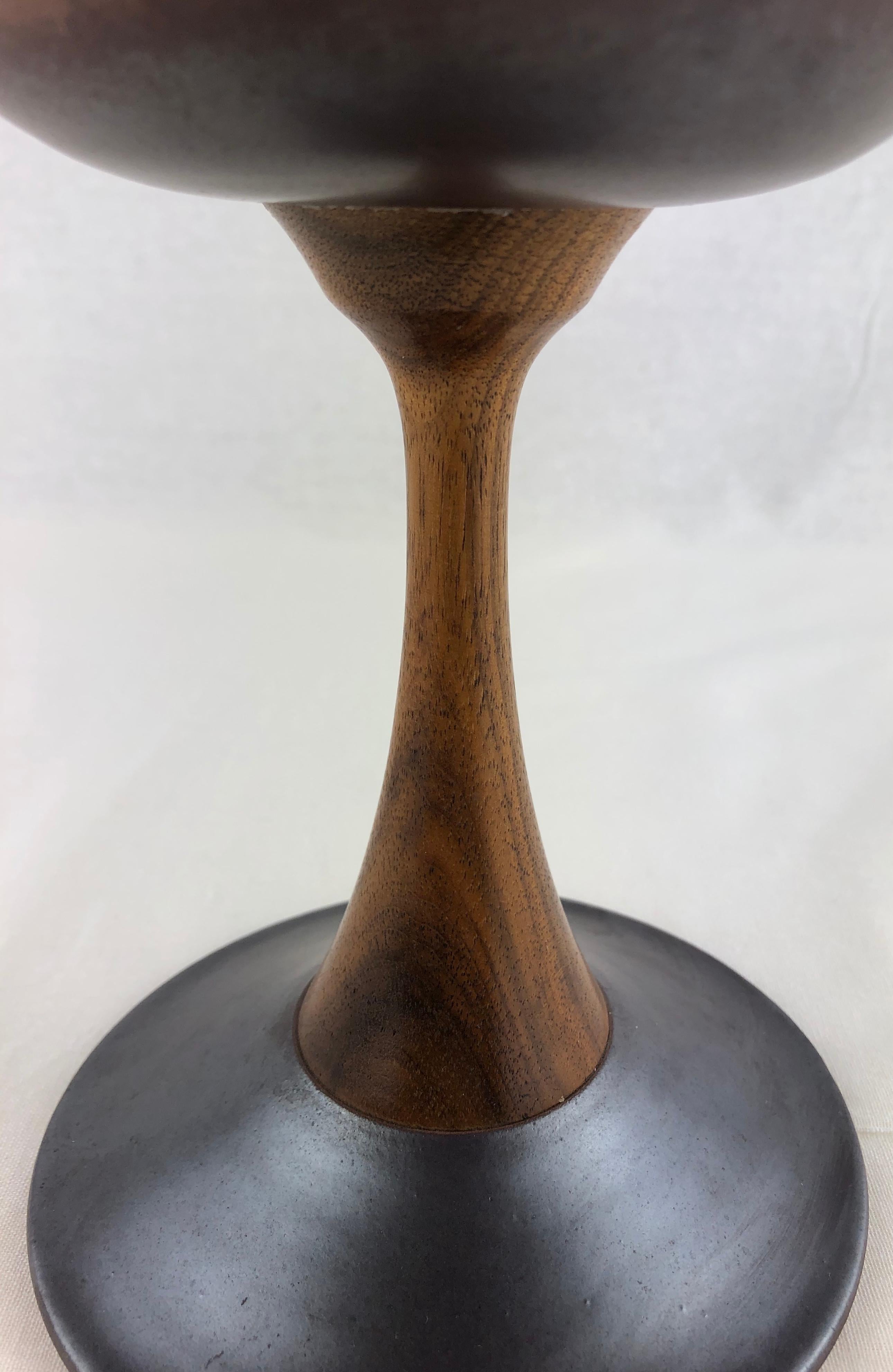 Tulip Shaped Ceramic Vase with Wooden and Metal Base, Manner of Berndt Friberg For Sale 1