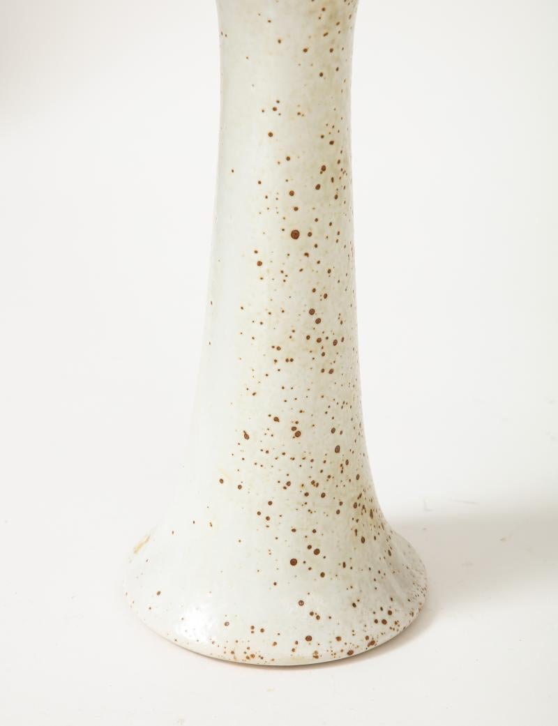 Tulip Shaped Ceramic Vase with White and Speckled Brown Glaze by Pentik, Finland 3