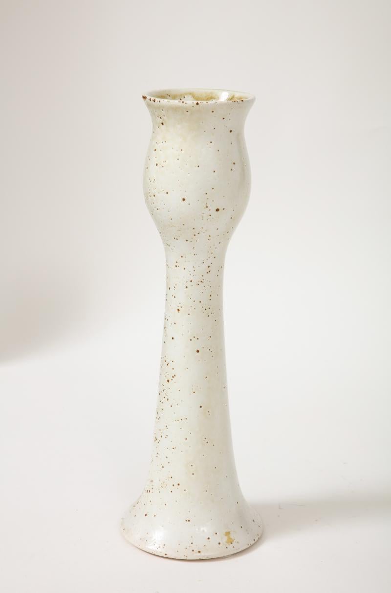 Minimalist Tulip Shaped Ceramic Vase with White and Speckled Brown Glaze by Pentik, Finland