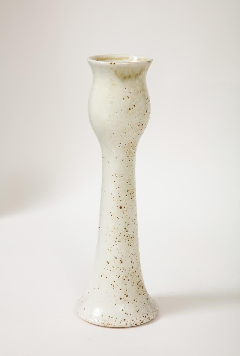 Finnish Tulip Shaped Ceramic Vase with White and Speckled Brown Glaze by Pentik, Finland