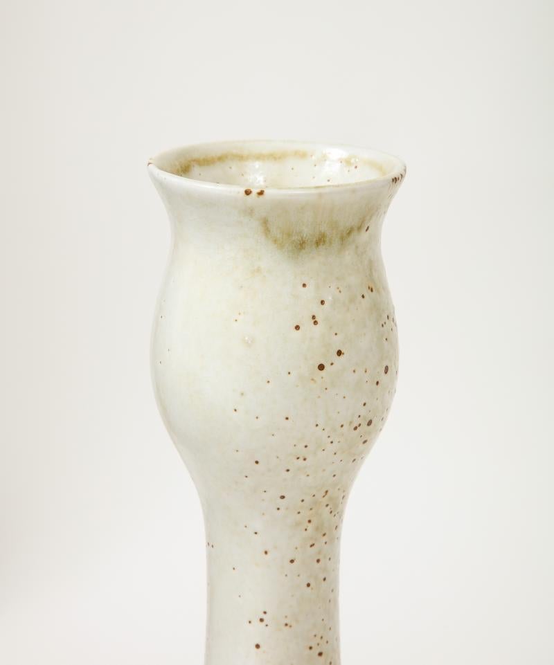20th Century Tulip Shaped Ceramic Vase with White and Speckled Brown Glaze by Pentik, Finland