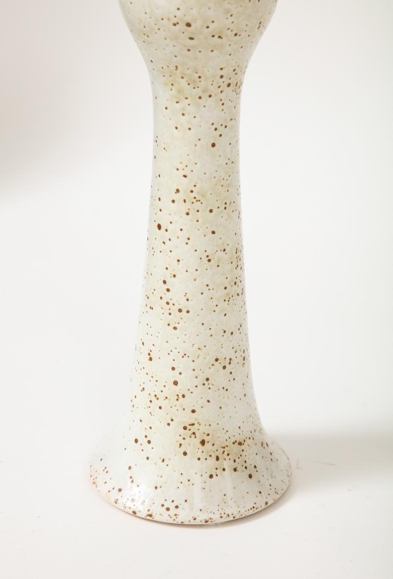 Tulip Shaped Ceramic Vase with White and Speckled Brown Glaze by Pentik, Finland 2