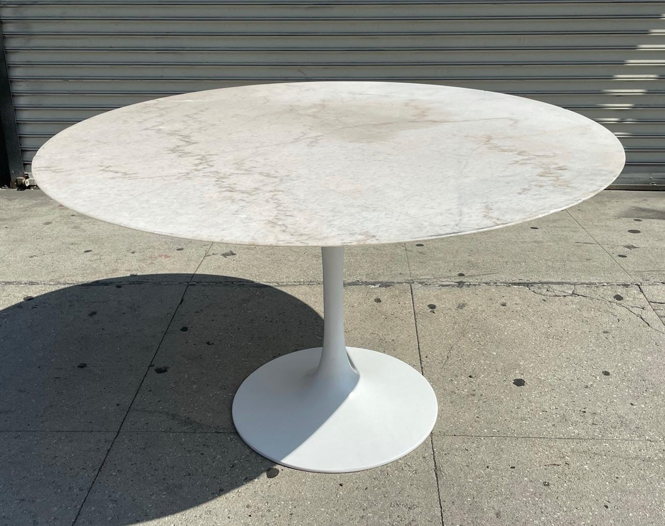 Mid-Century Modern Tulip Style Round Table with Granite Top