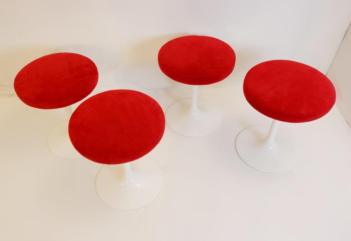 'Tulip ' Swivel Stools by Knoll, Red Suede Seat, 2 Available 1