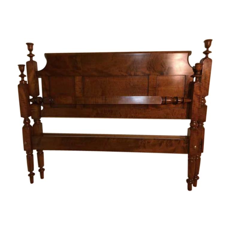 Tulip Top Empire Bed in Tiger Maple Refitted to a Standard King, circa 1820