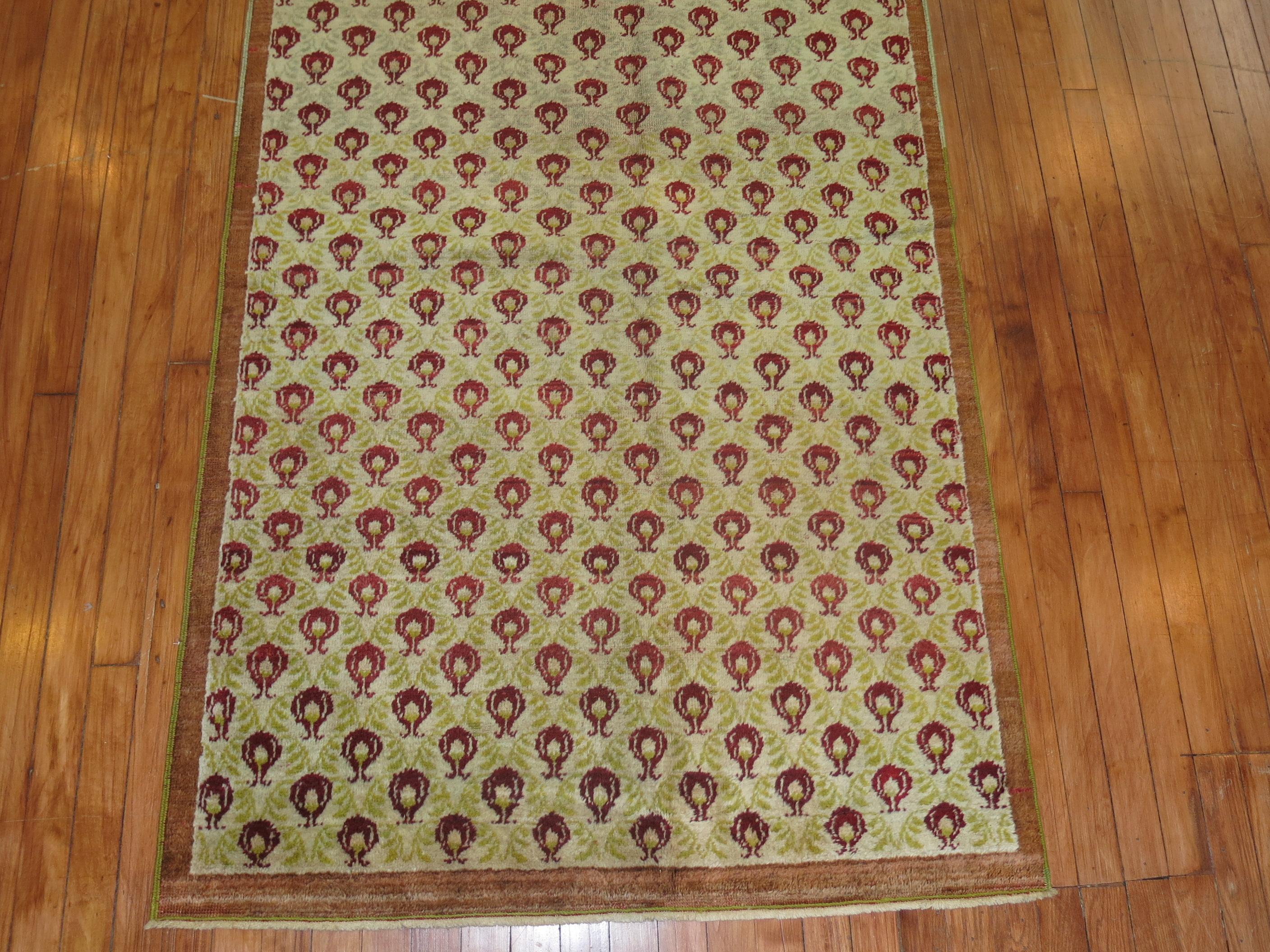 Hand-Woven Tulip Vintage Turkish Konya Wide Runner For Sale