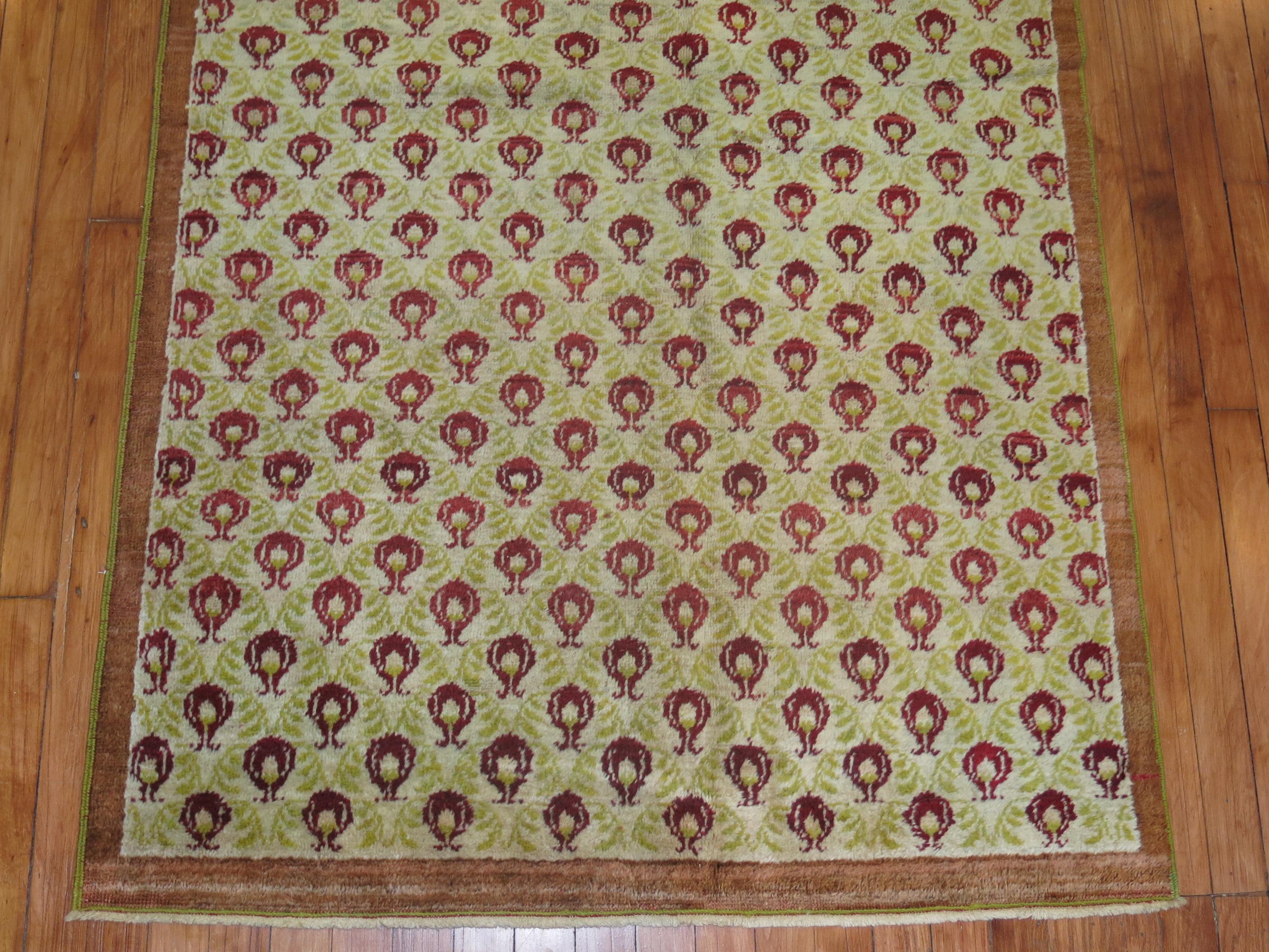 Tulip Vintage Turkish Konya Wide Runner In Good Condition For Sale In New York, NY