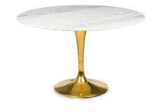 "Tulipa"Circular Polished Bronze and White Marble Tulip Form Dining Table