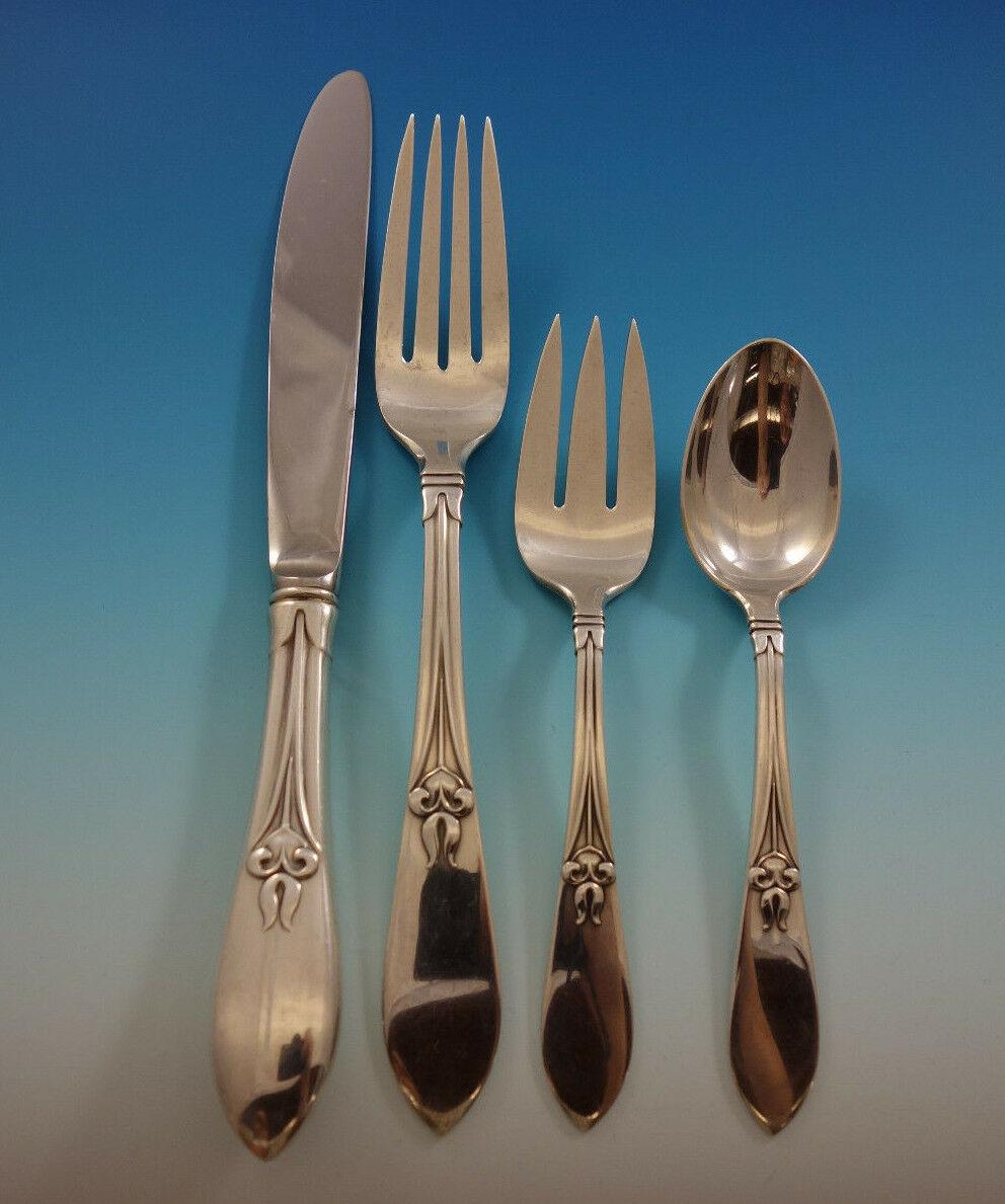 Tulipan by Fr. Smith Sterling Silver Flatware Set Service 193 Pieces Dinner Rare In Excellent Condition For Sale In Big Bend, WI