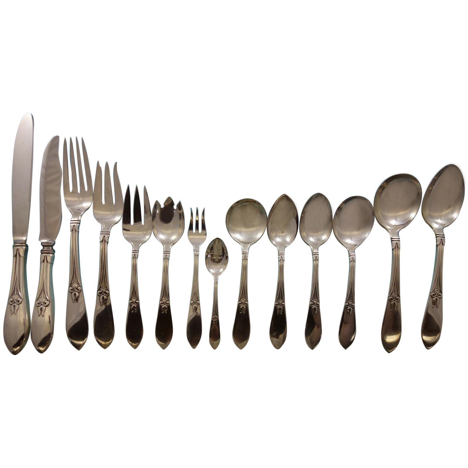 Tulipán de Fr. Smith Juego de cubiertos de plata de ley Servicio de cena 193 piezas Raro