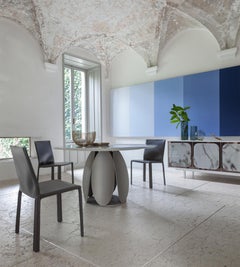 Tulipano Trinity White Glass Dining Table, 6 Seats, by Morica Design