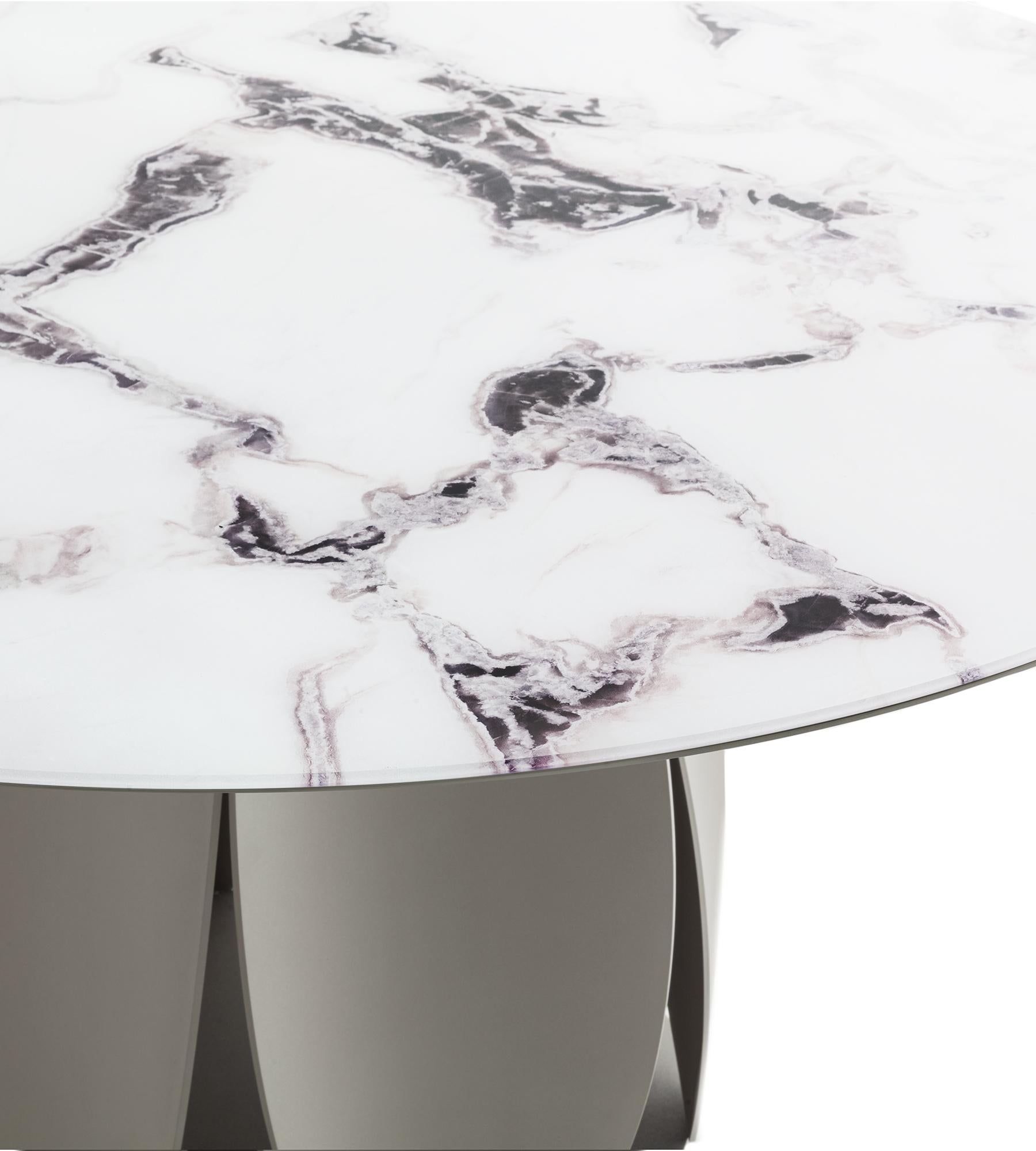 italien Tulipano Trinity Table de salle à manger en verre blanc, 6 places, par Morica Design en vente