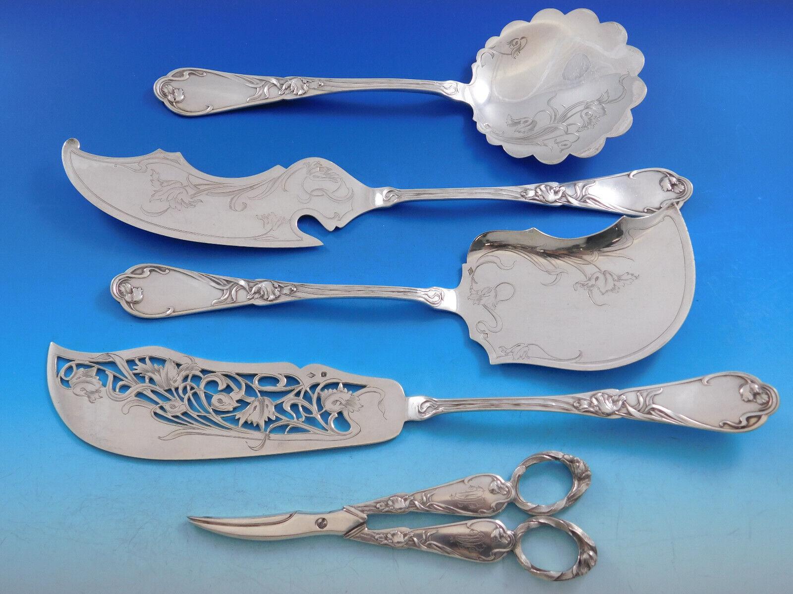 20th Century Tulipe Tulip by Boulenger French 950 Sterling Silver Flatware Service Set 214 pc For Sale