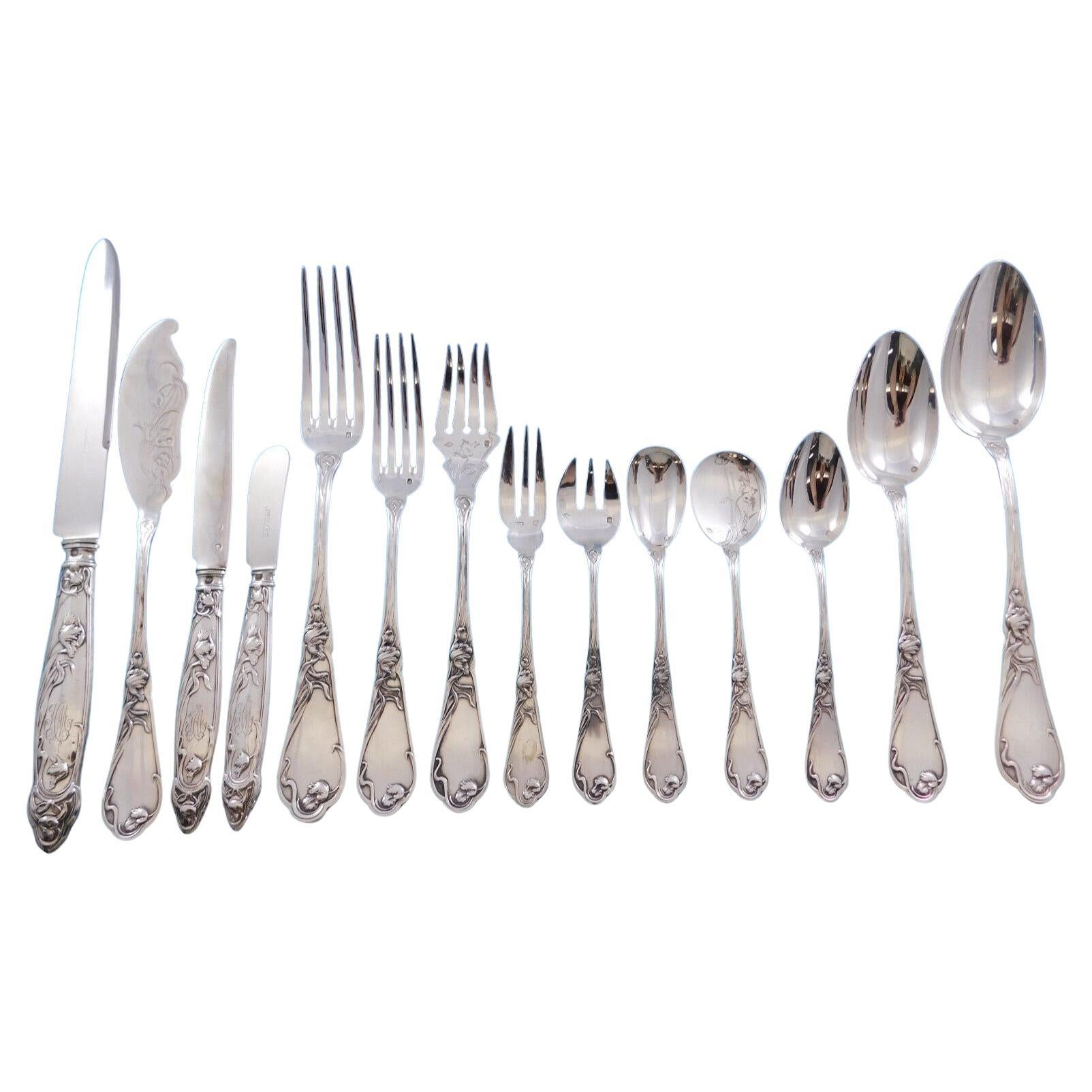 Tulipe Tulip by Boulenger French 950 Sterling Silver Flatware Service Set 214 pc For Sale