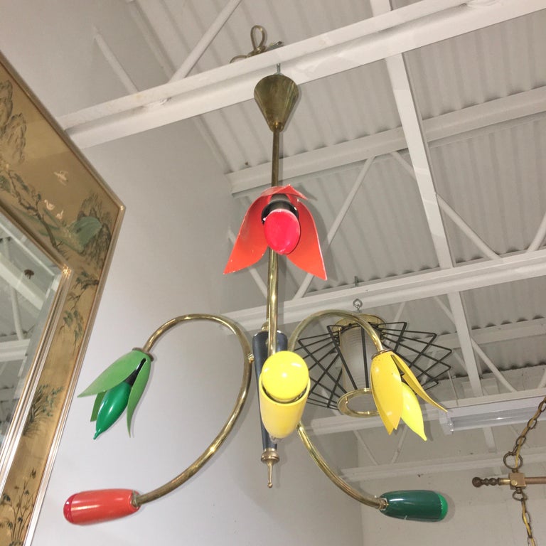 Tulips & Flowers Italian 1950's Chandelier In Good Condition For Sale In Hingham, MA