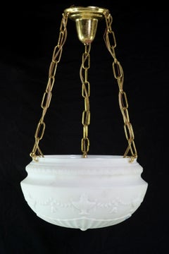 Tulips & Urns Cast Glass Dish Pendant Light w/ Fluted Bottom and Brass Hardware