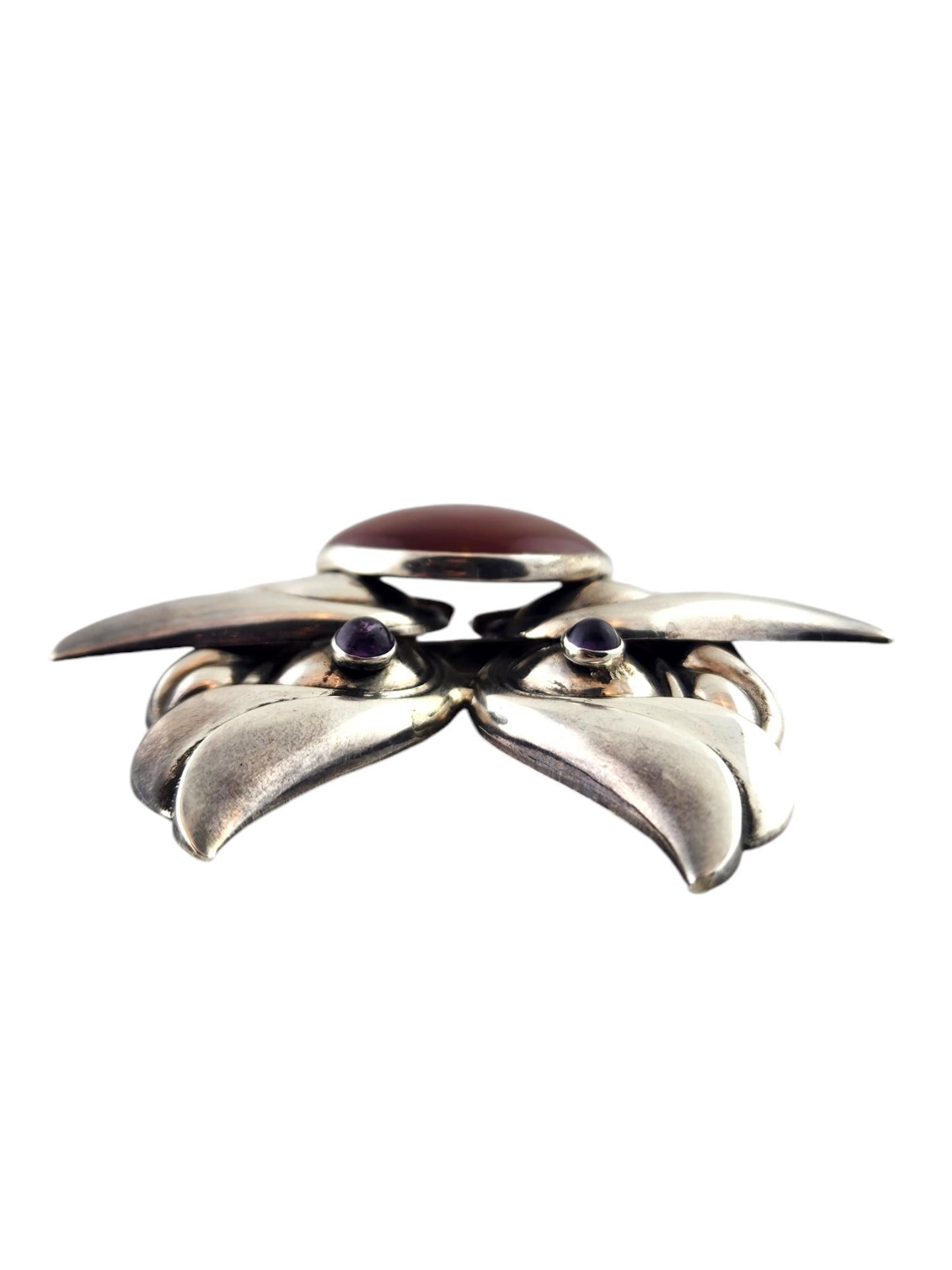 Women's Tulla Booth Sterling Silver Red and Purple Cabochon Stone Brooch/Pin #18444 For Sale