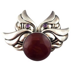 Tulla Booth Sterling Silver Red and Purple Cabochon Stone Brooch/Pin #18444
