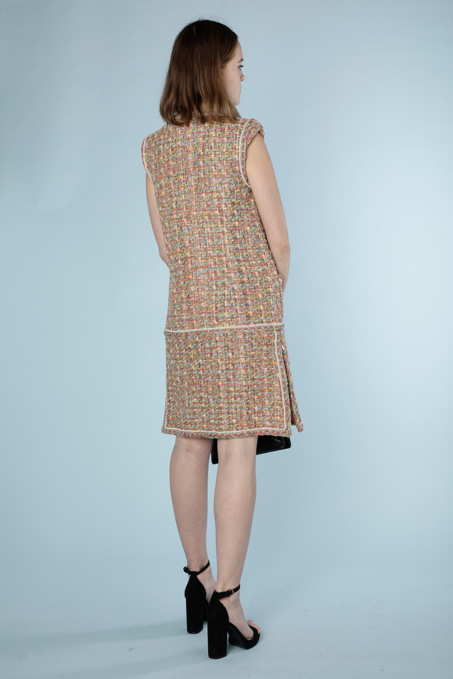 Tulle and lurex tweed dress with jewellery button Chanel  4