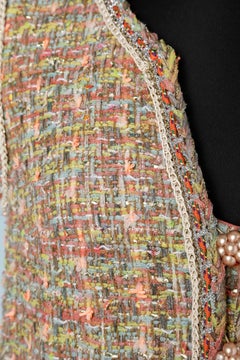 Tulle and lurex tweed dress with jewellery button Chanel