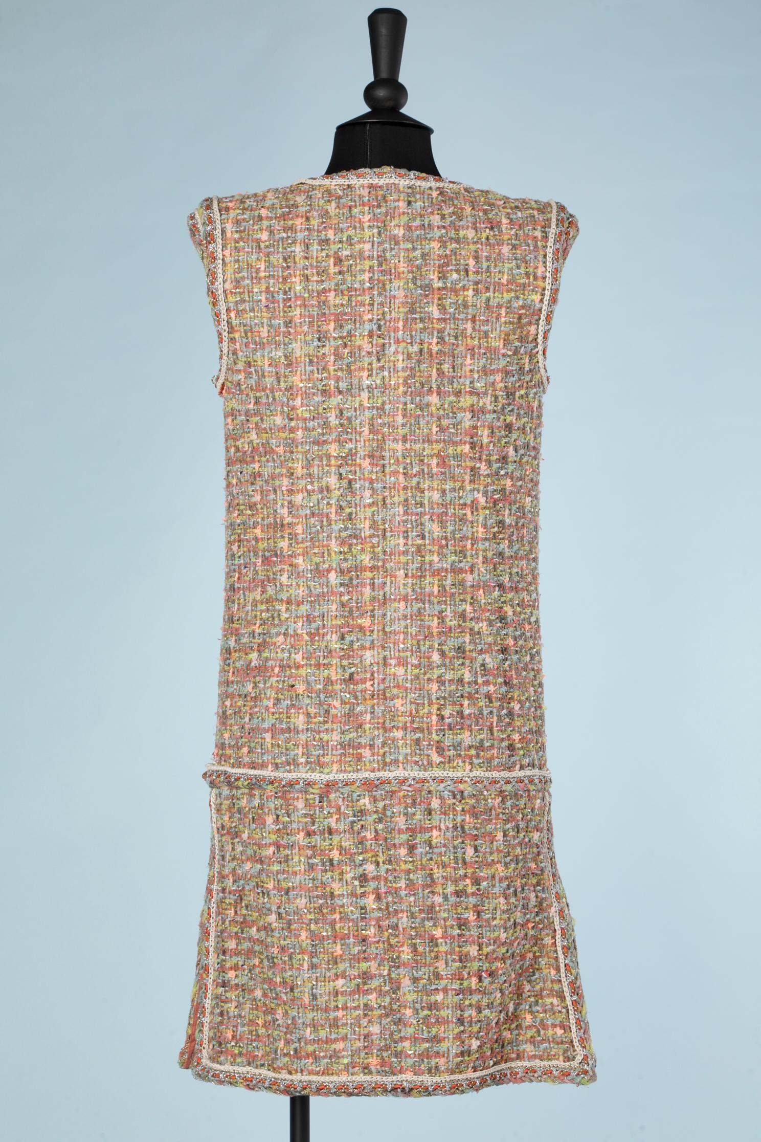 Women's Tulle and lurex tweed dress with jewellery button Chanel For Sale