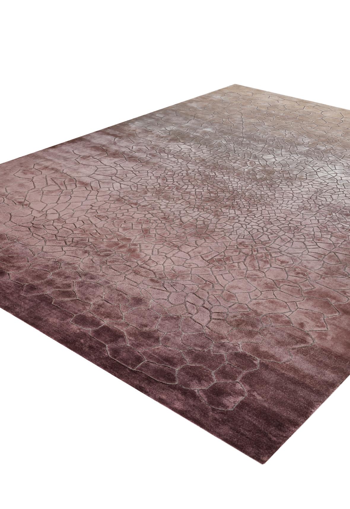 Hand-Knotted Tulle Hand Knotted Modern Silk Rug in Plum and Amber Colours by Hands For Sale