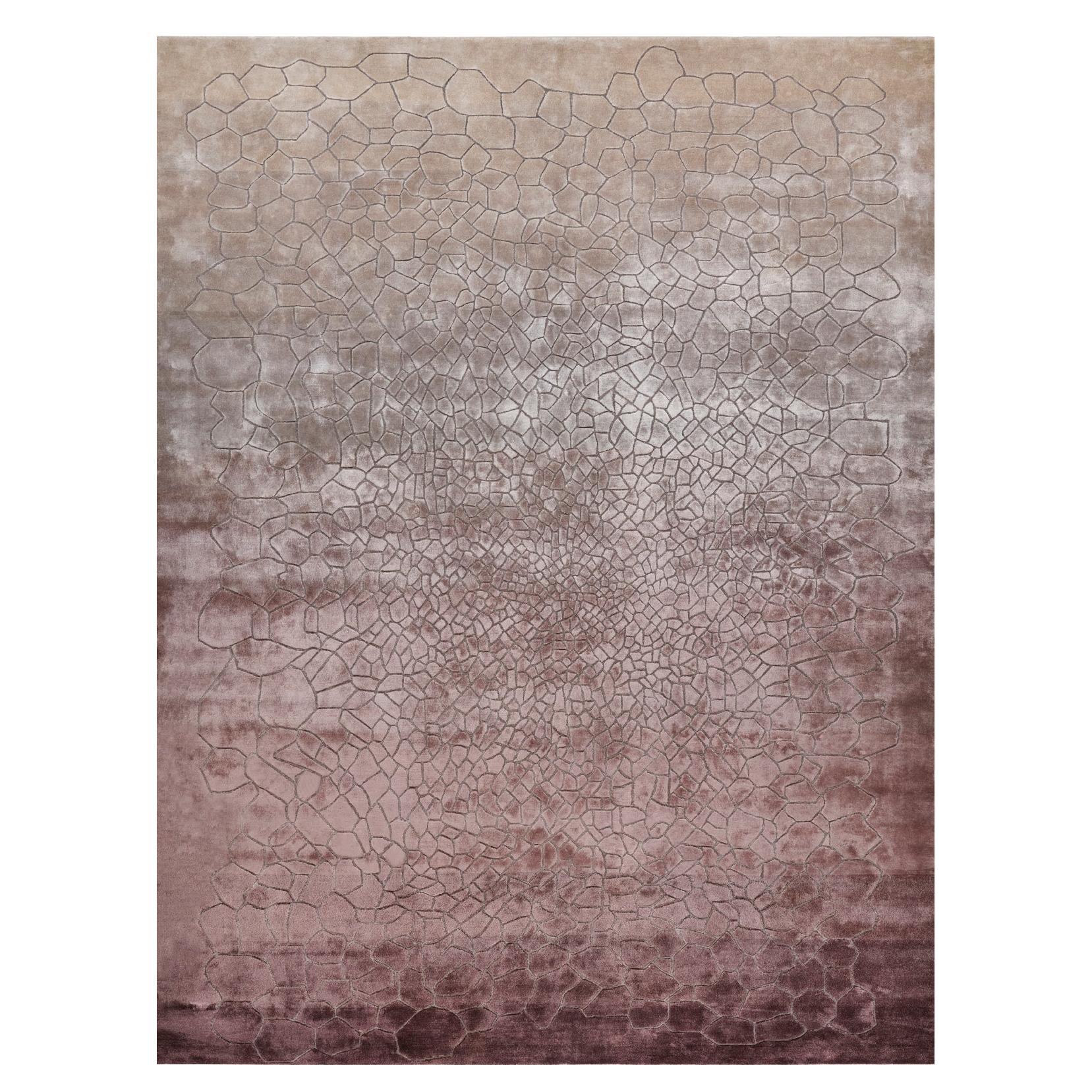 Tulle Hand Knotted Modern Silk Rug in Plum and Amber Colours by Hands For Sale