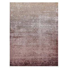 Tulle Hand Knotted Modern Silk Rug in Plum and Amber Colours by Hands