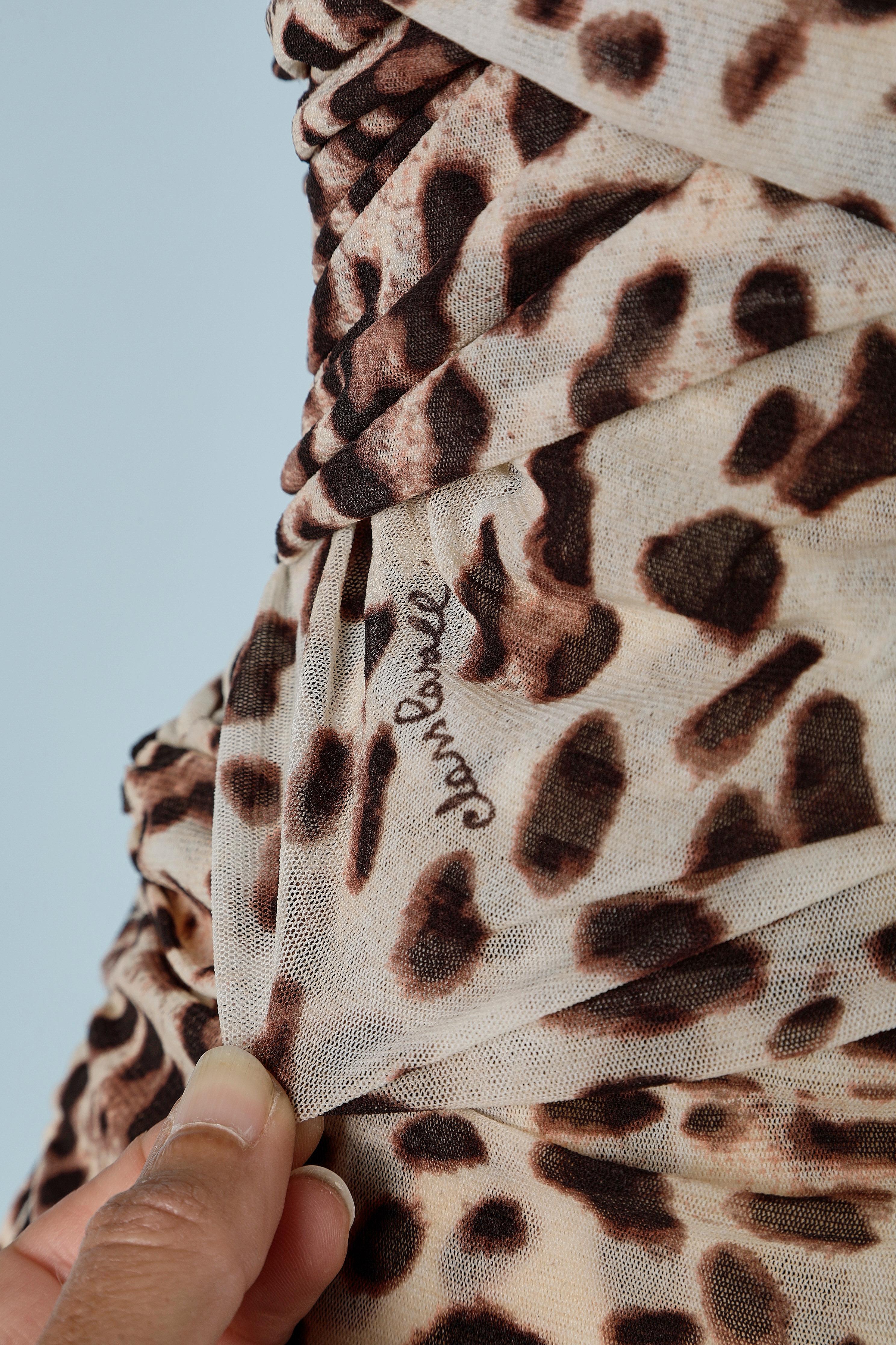Tulle stretch jersey leopard printed dress Roberto Cavalli