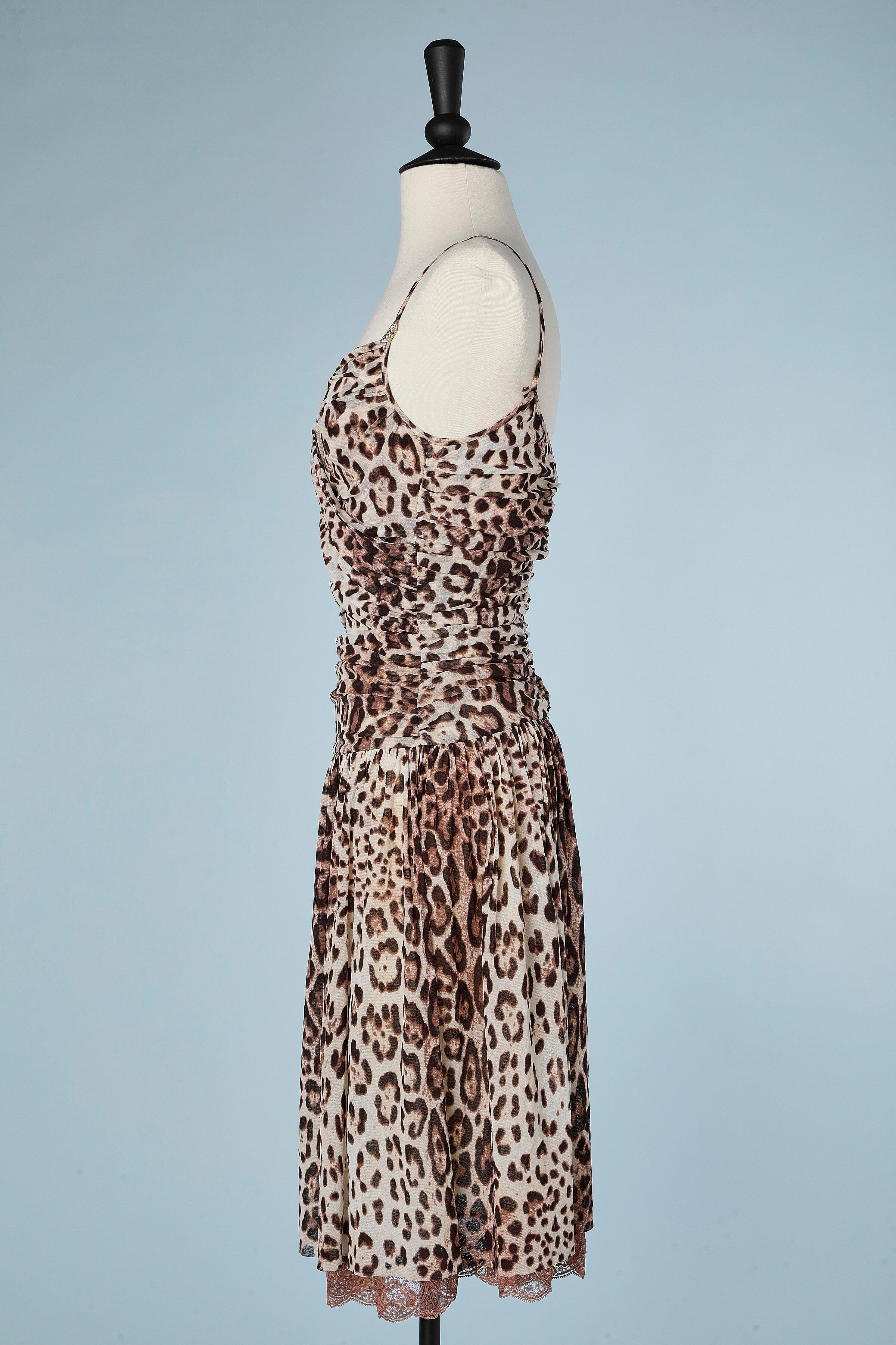 Women's Tulle stretch jersey leopard printed dress Roberto Cavalli