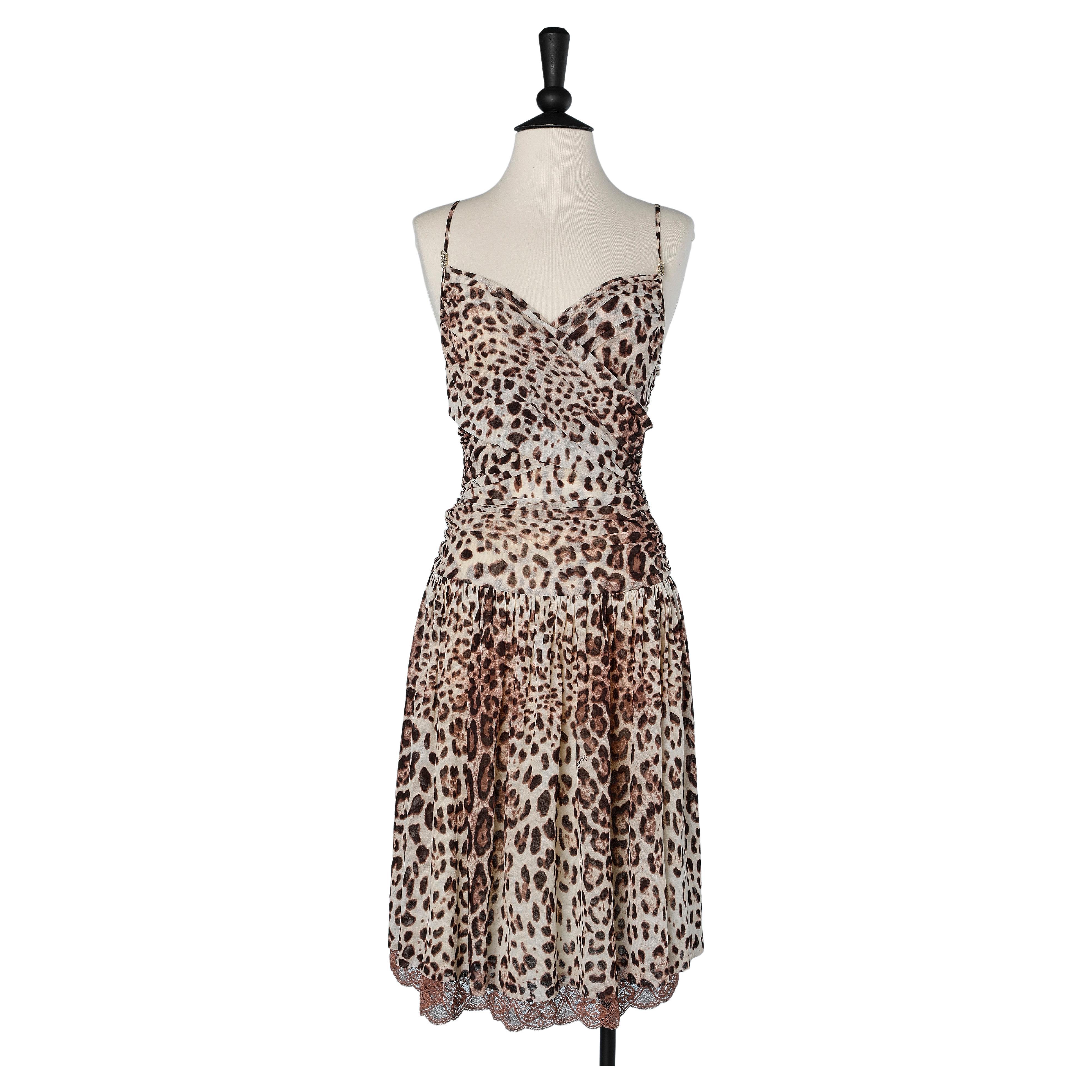 Tulle stretch jersey leopard printed dress Roberto Cavalli" Class"  For Sale
