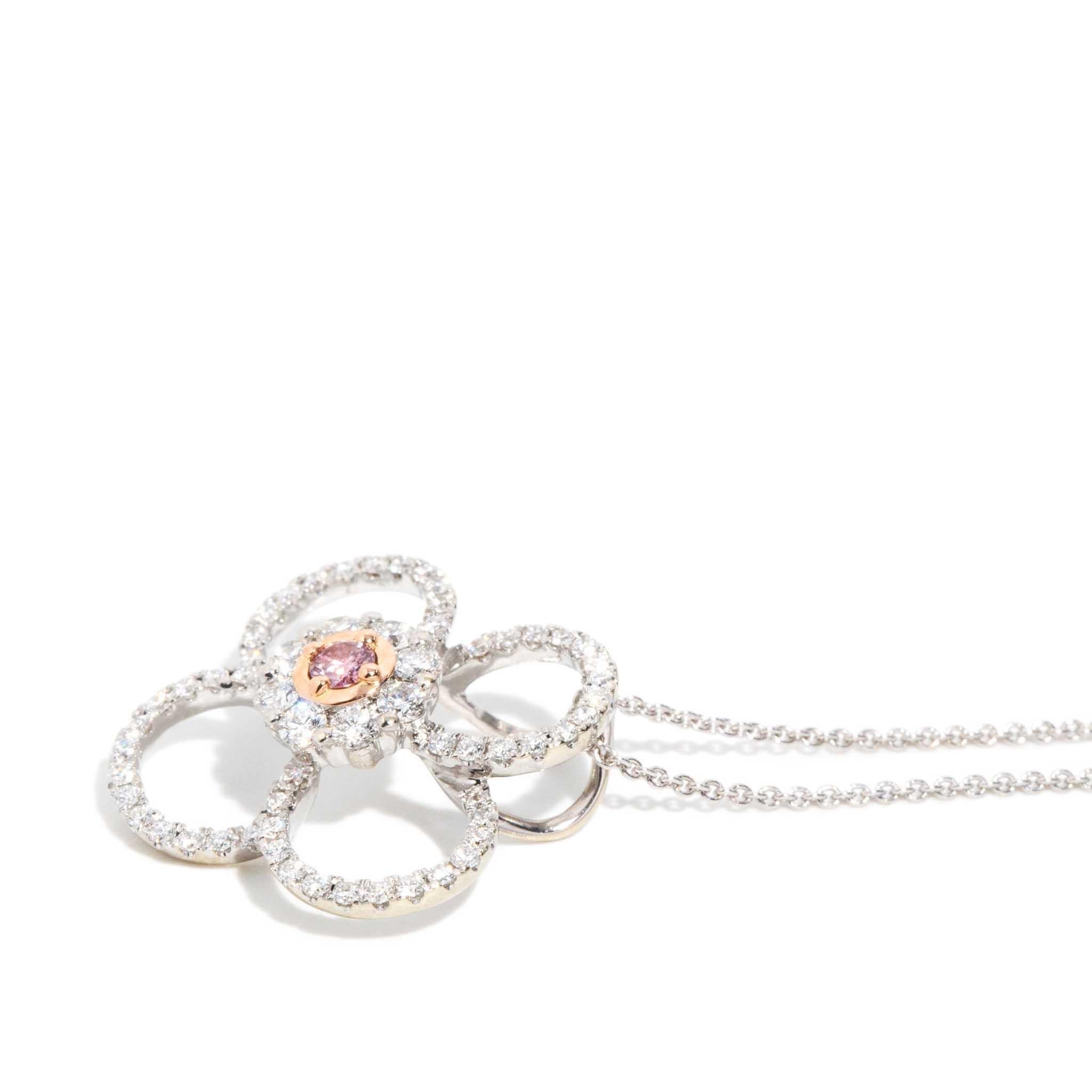 Women's Contemporary Pink & White Diamond Pendant & Chain 18ct White & Rose Gold For Sale