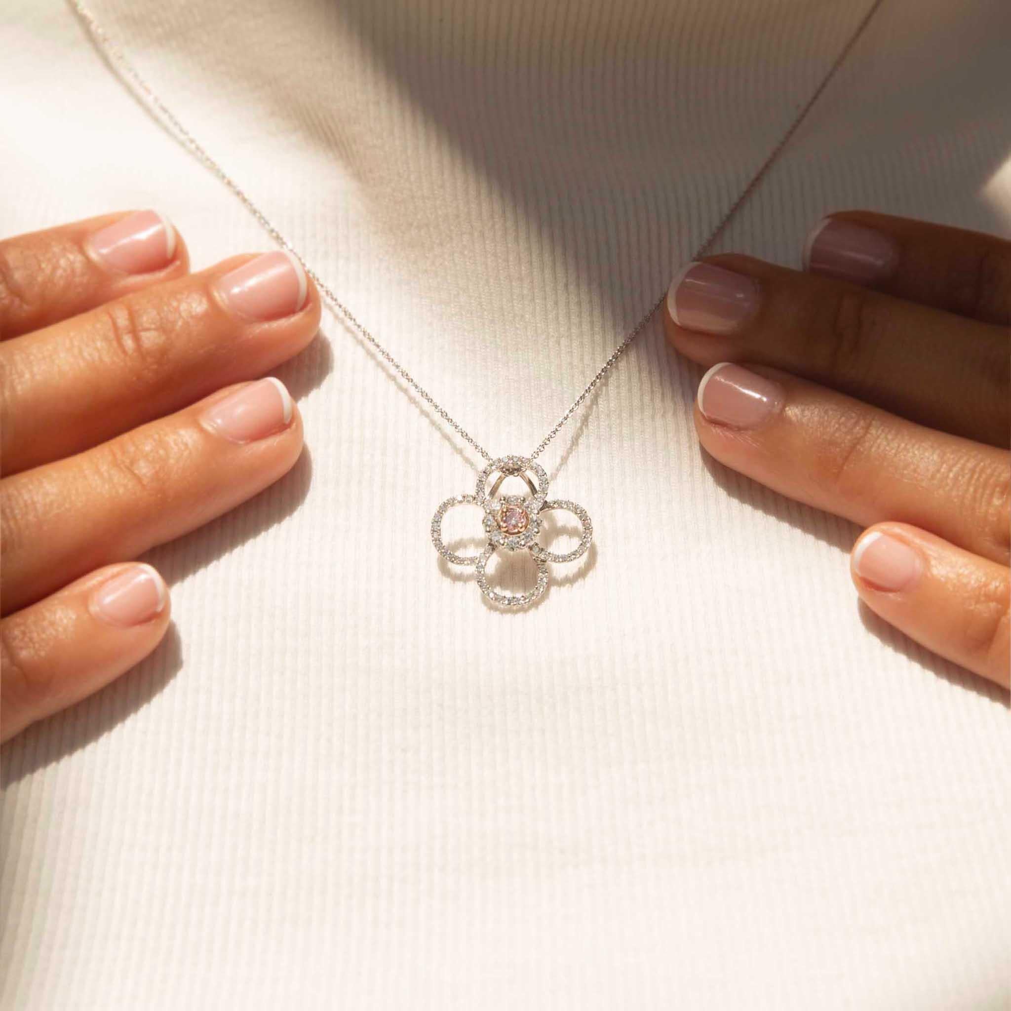 Contemporary Pink & White Diamond Pendant & Chain 18ct White & Rose Gold For Sale 3