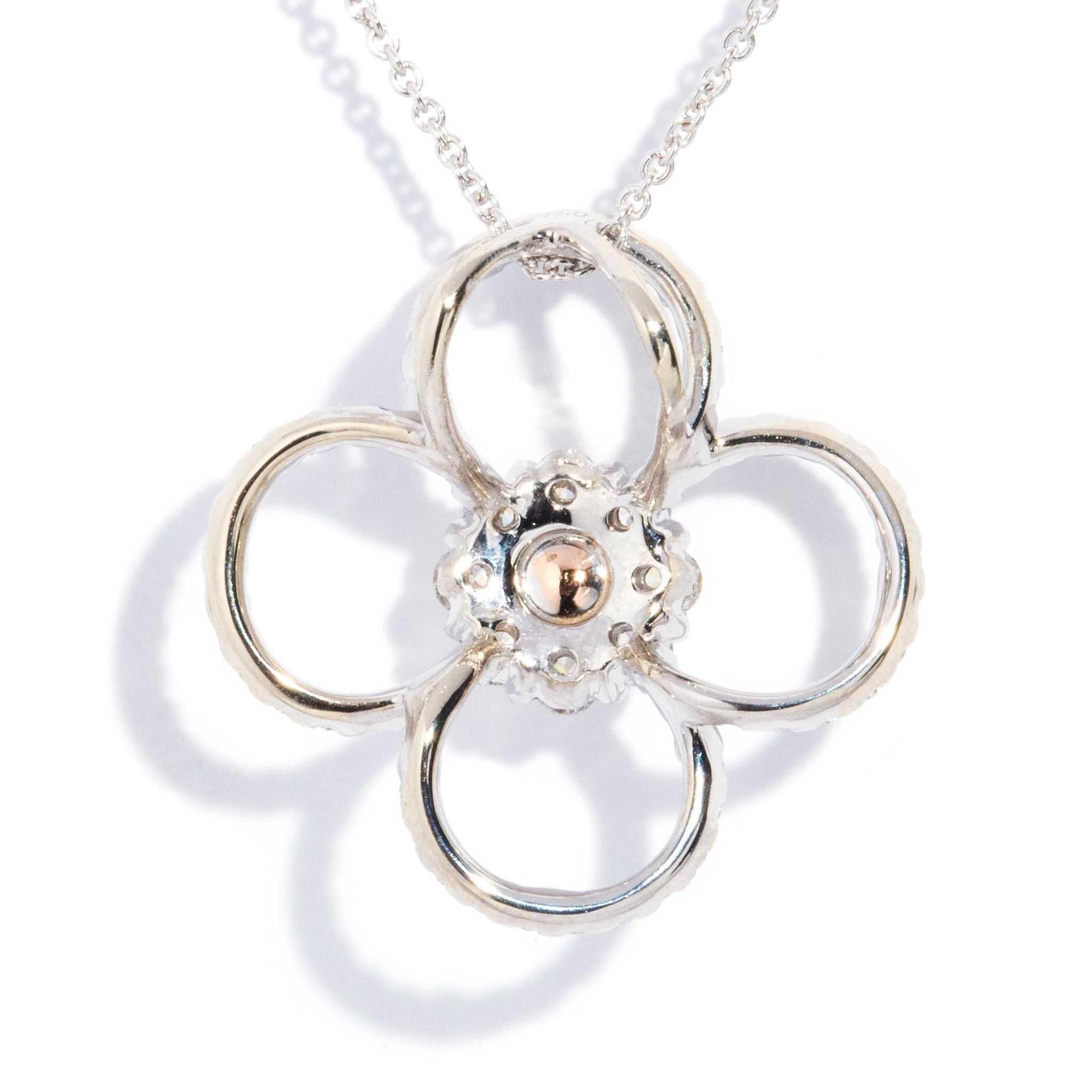 Contemporary Pink & White Diamond Pendant & Chain 18ct White & Rose Gold For Sale 4